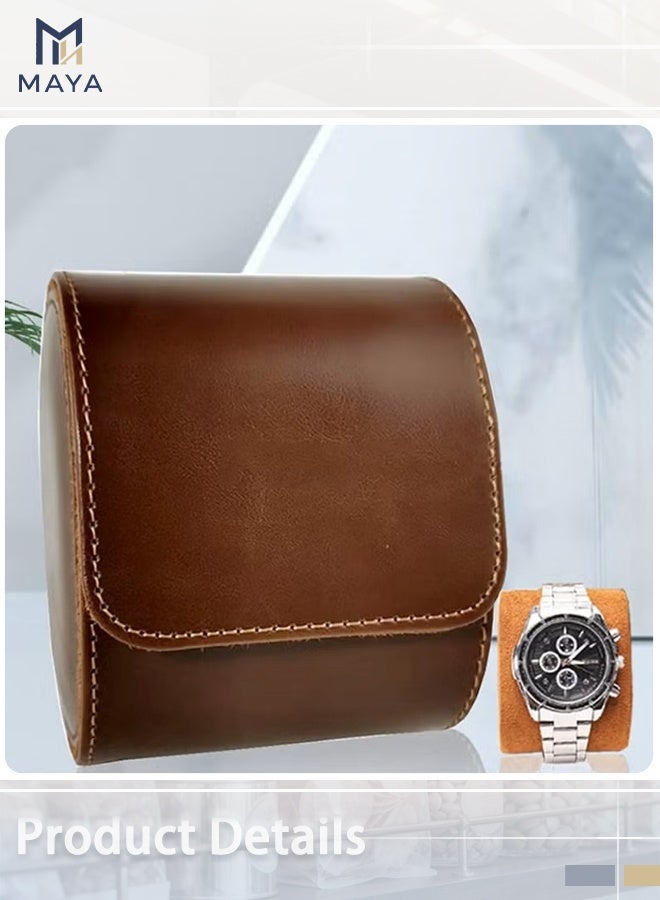 مايا علبة تخزين ساعات فاخرة من الجلد، حافظة ساعة واحدة للسفر، منظم ساعات رجالي للتخزين والعرض، هدية مثالية للذكرى السنوية وأعياد الميلاد. - Image 3